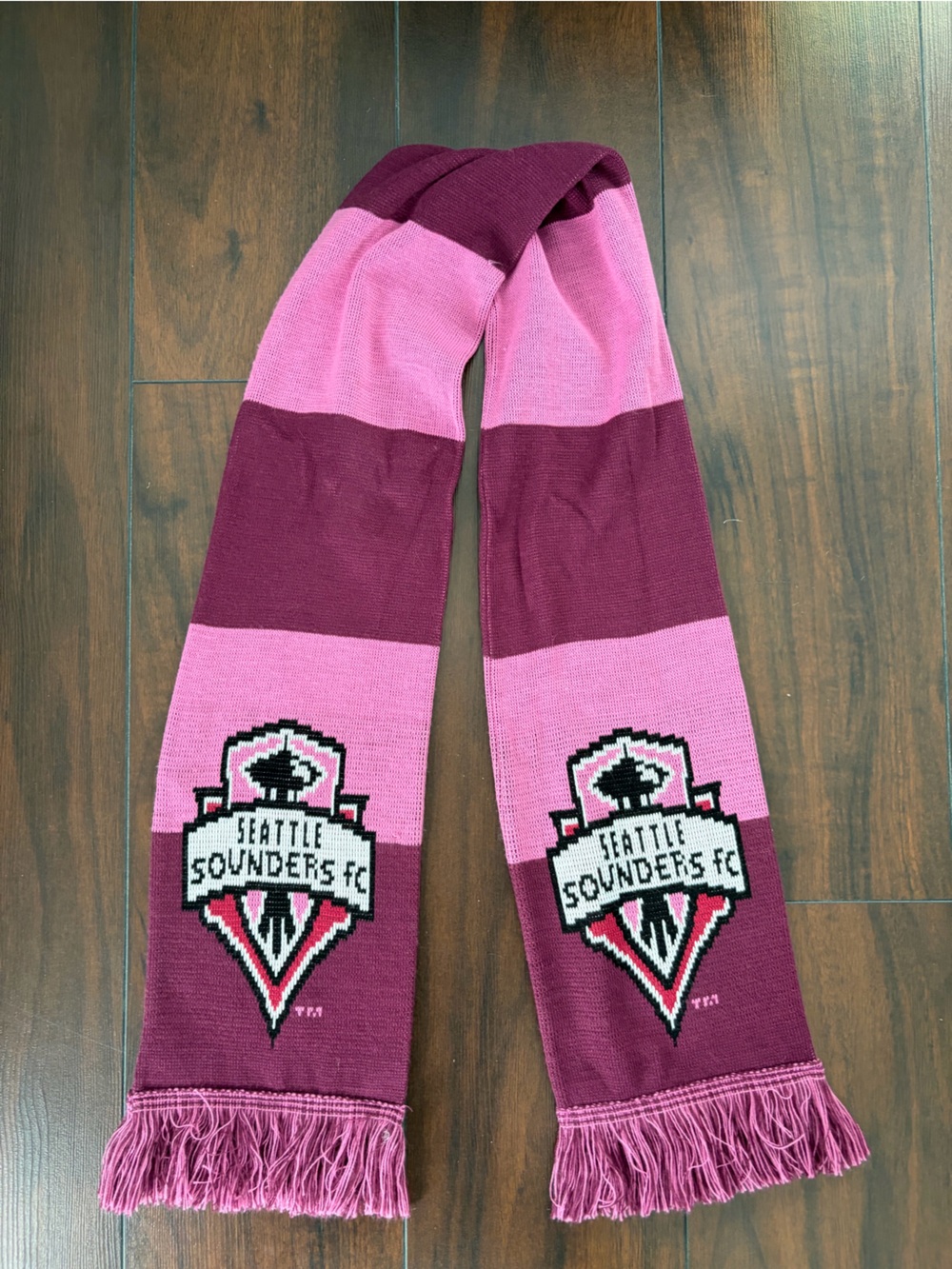Seattle Sounders FC Pink and Maroon Soccer Scarf, Breast Cancer Awareness